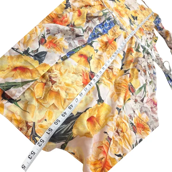 Uli Herzner Silk Floral Yellow Blue Long Baloon Sleeve V-neck Maxi Dress S/M - Picture 4 of 8